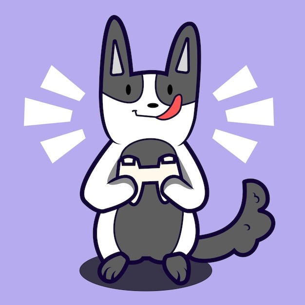 可爱玩游戏的哈士奇插画