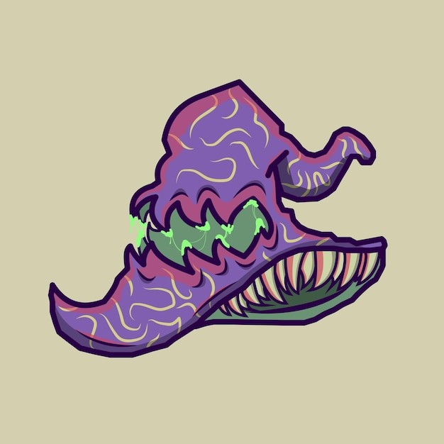 可爱女巫帽怪物插画