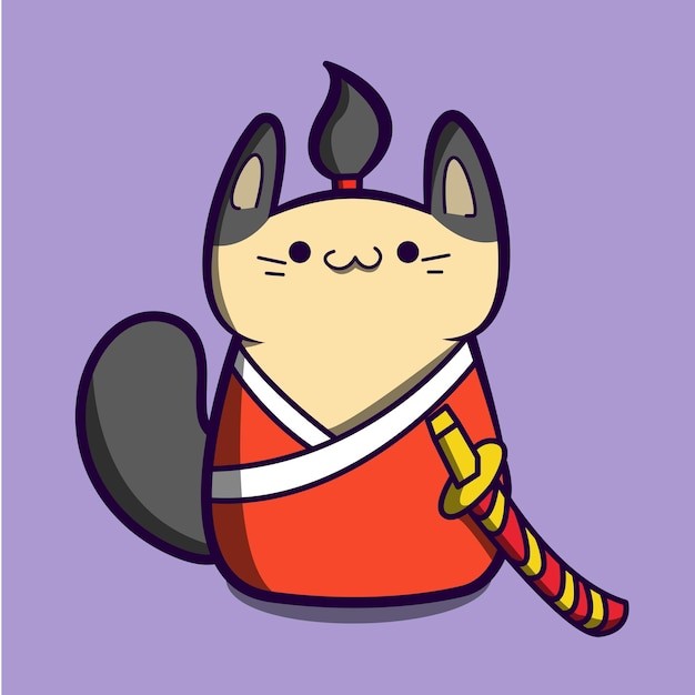 可爱武士猫插画