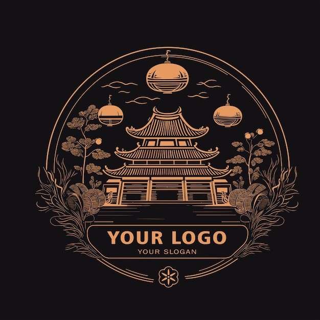 中式建筑插画风格logo