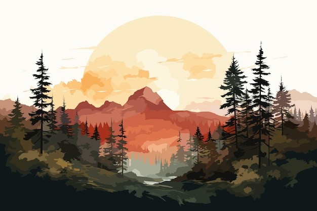 山水东方风景插画