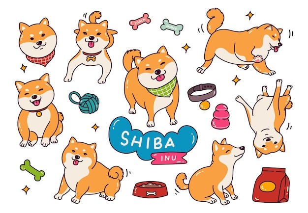 可爱卡通柴犬小狗插画