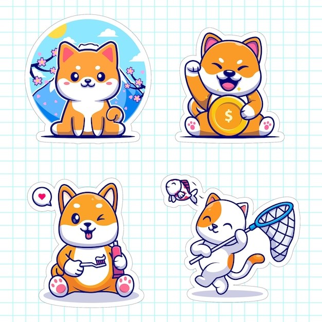 可爱卡通柴犬小狗插画