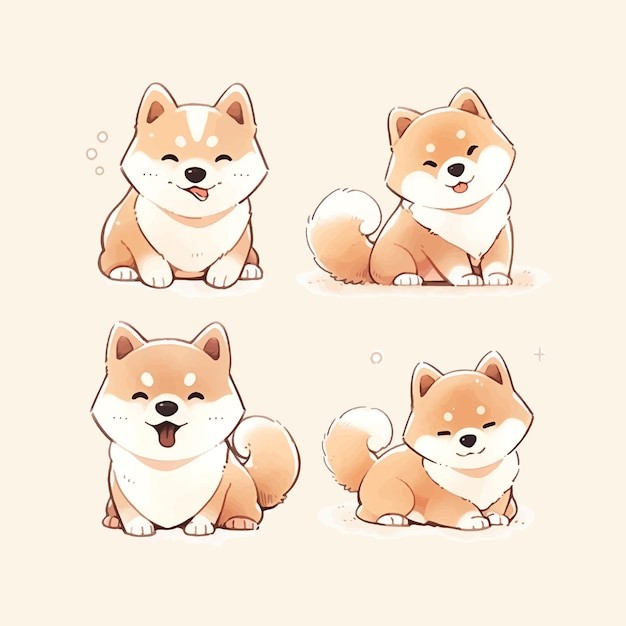 可爱卡通柴犬小狗插画