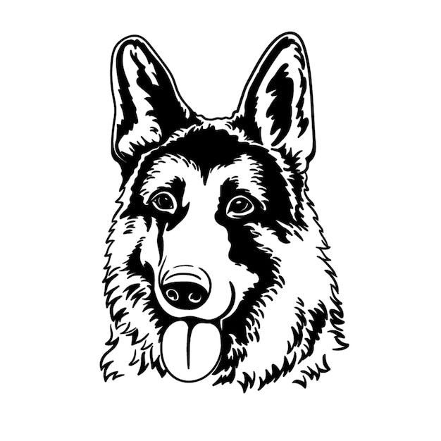 德国牧羊犬德牧黑贝插画