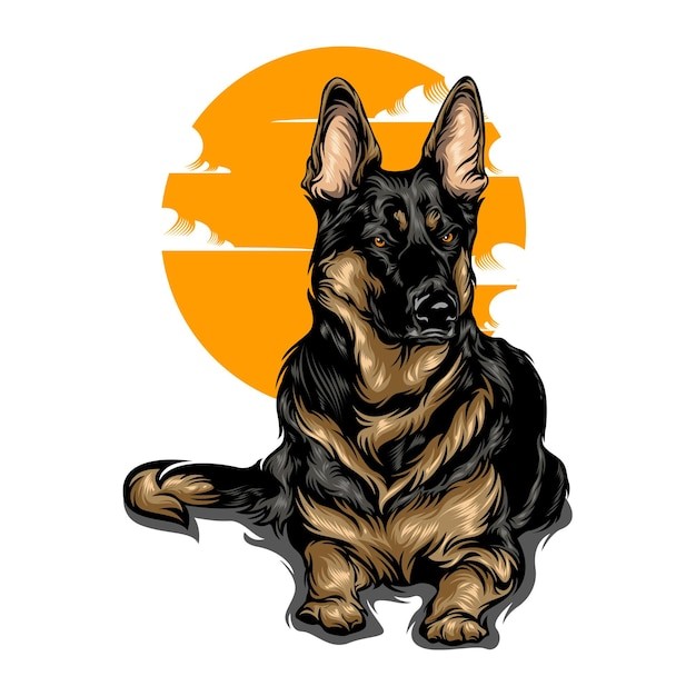 德国牧羊犬德牧黑贝插画