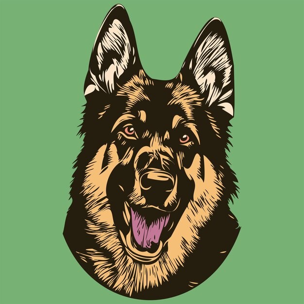 德国牧羊犬德牧黑贝插画