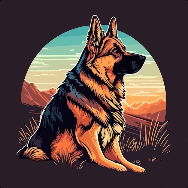 德国牧羊犬德牧黑贝插画