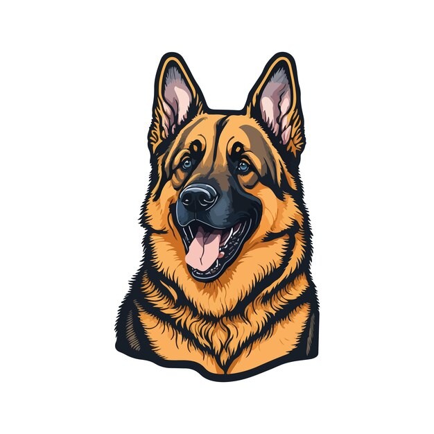 德国牧羊犬德牧黑贝插画