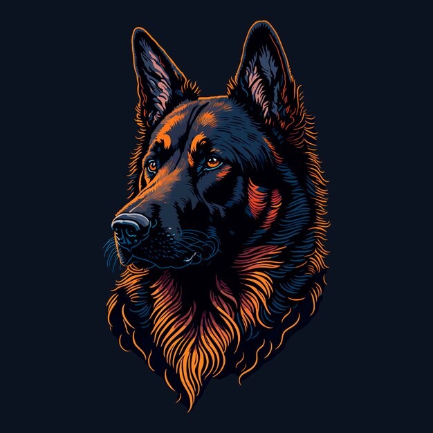 德国牧羊犬德牧黑贝插画