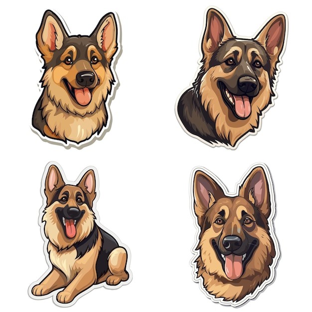 德国牧羊犬德牧黑贝插画