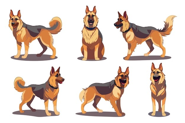 德国牧羊犬德牧黑贝插画