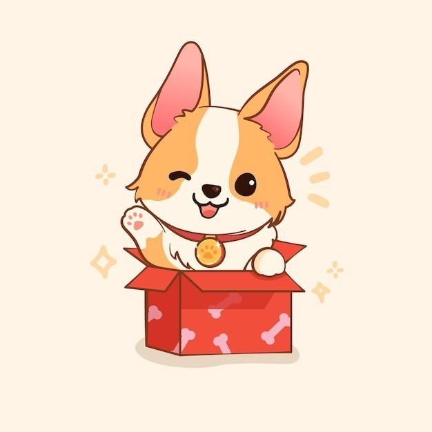 可爱的卡通柯基犬小狗插画