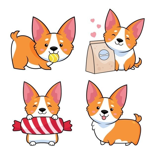 可爱的卡通柯基犬小狗插画