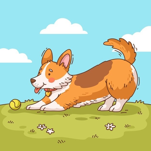 可爱的卡通柯基犬小狗插画