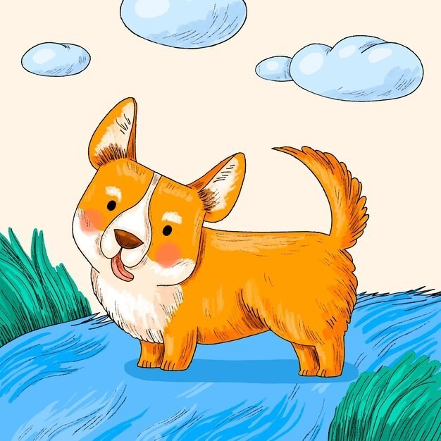 可爱的卡通柯基犬小狗插画