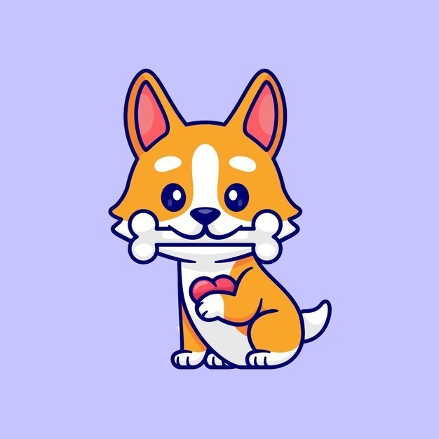 可爱的卡通柯基犬小狗插画