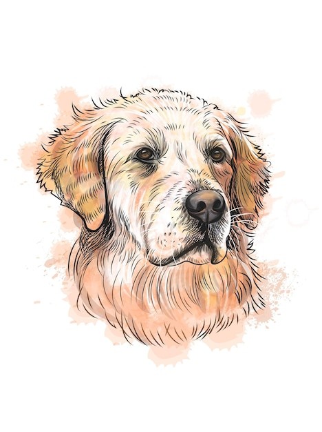 手绘金毛犬小狗插画