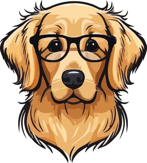 手绘金毛犬小狗插画