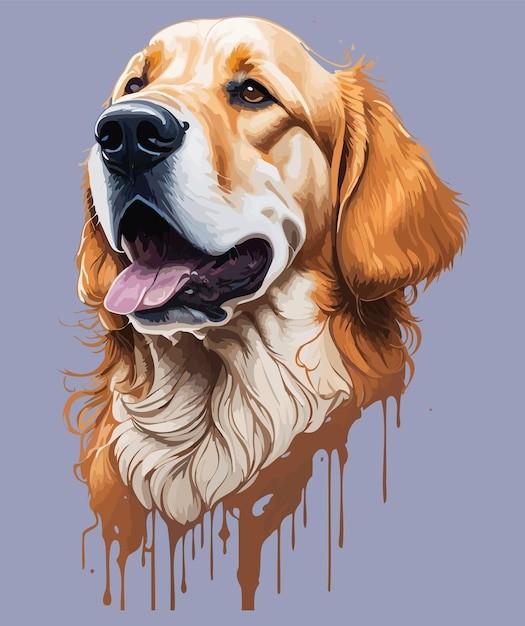 手绘金毛犬小狗插画