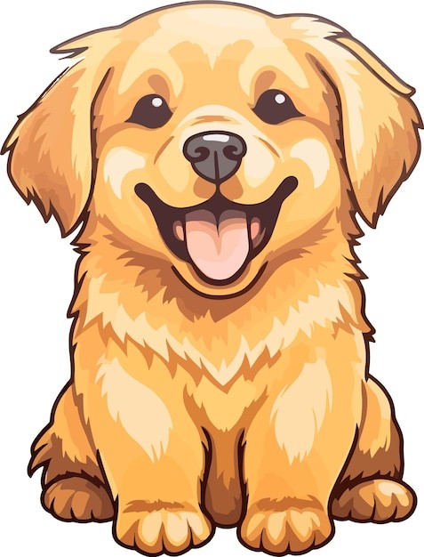 手绘金毛犬小狗插画