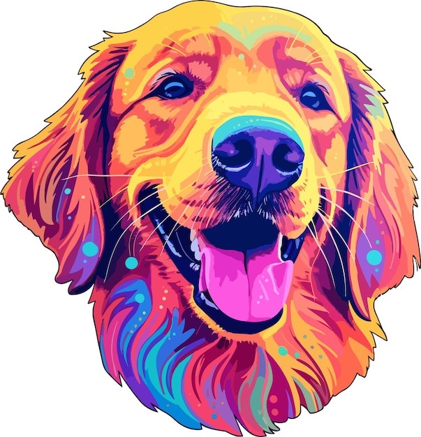 手绘金毛犬小狗插画