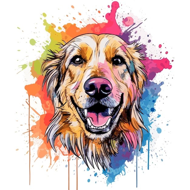 手绘金毛犬小狗插画