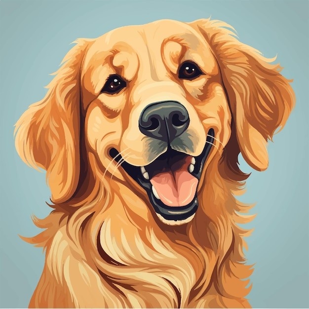 手绘金毛犬小狗插画