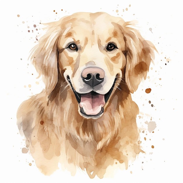 手绘金毛犬小狗插画