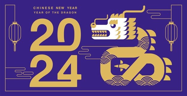 中国龙年2024年新年春节插画背景板