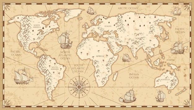 复古世界地图插画元素