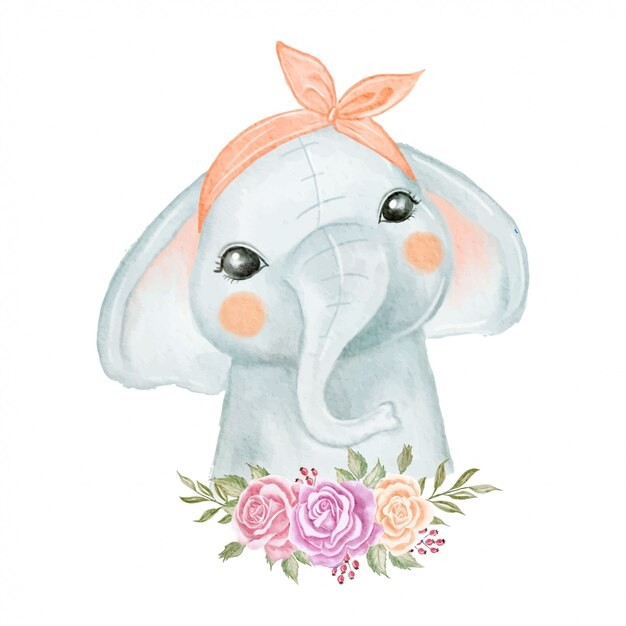可爱水彩风格大象插画