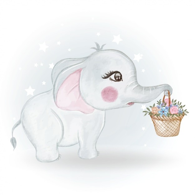 可爱水彩风格大象插画