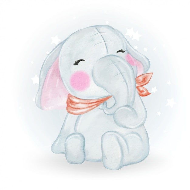 可爱水彩风格大象插画