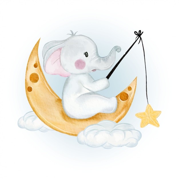 可爱水彩风格大象插画