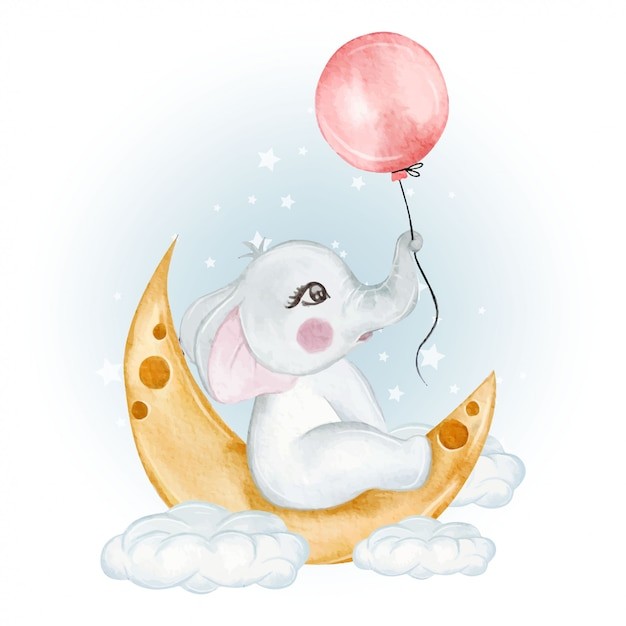可爱水彩风格大象插画