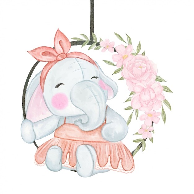 可爱水彩风格大象插画