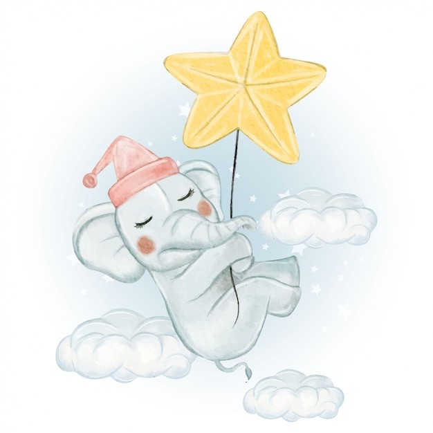 可爱水彩风格大象插画