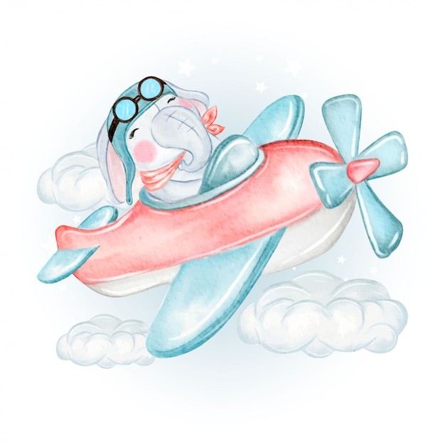 可爱水彩风格大象插画