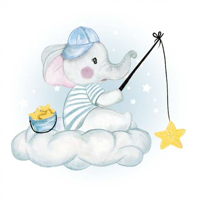 可爱水彩风格大象插画