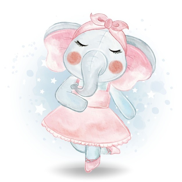 可爱水彩风格大象插画