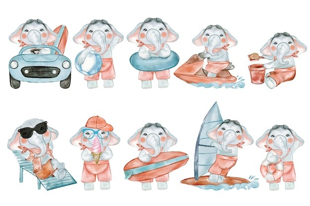 可爱水彩风格大象插画