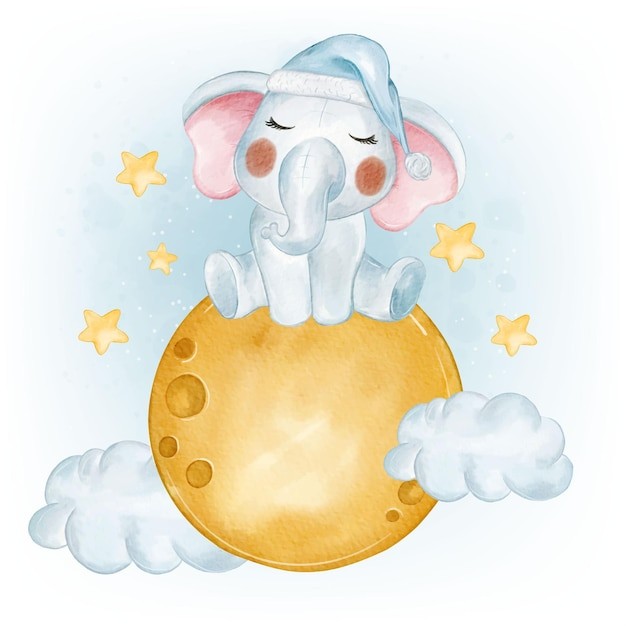 可爱水彩风格大象插画