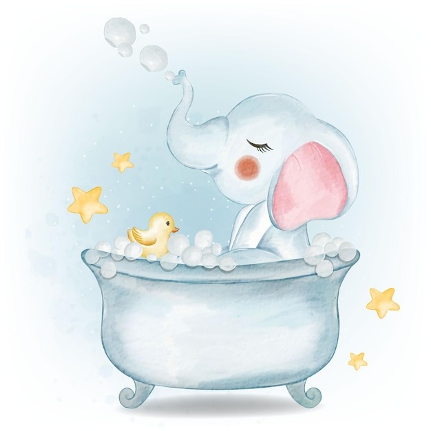 可爱水彩风格大象插画