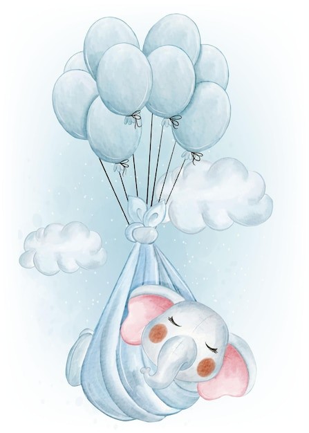 可爱水彩风格大象插画