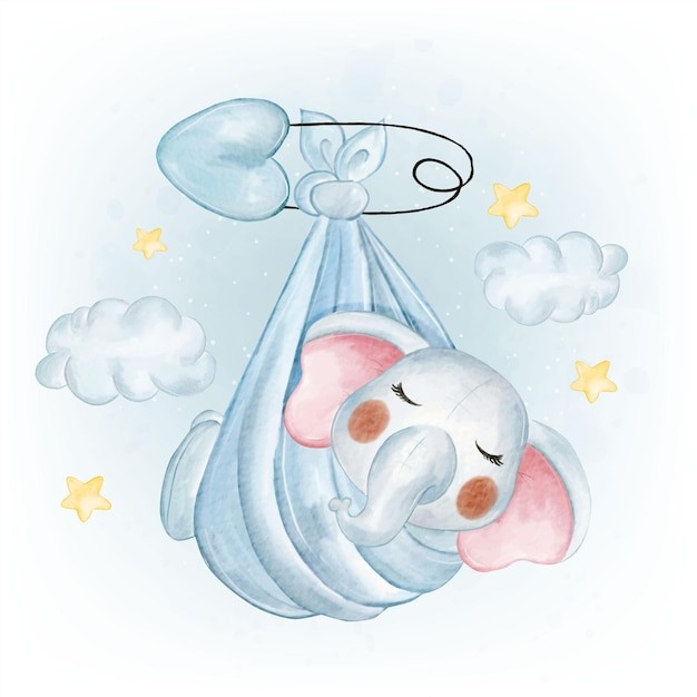 可爱水彩风格大象插画