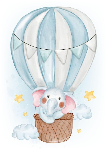 可爱水彩风格大象插画