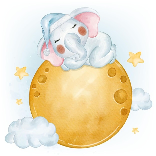 可爱水彩风格大象插画