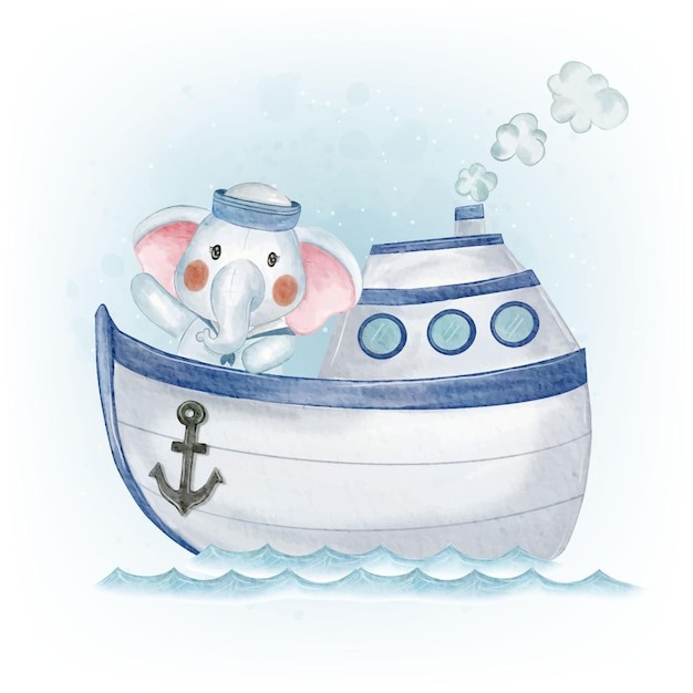 可爱水彩风格大象插画