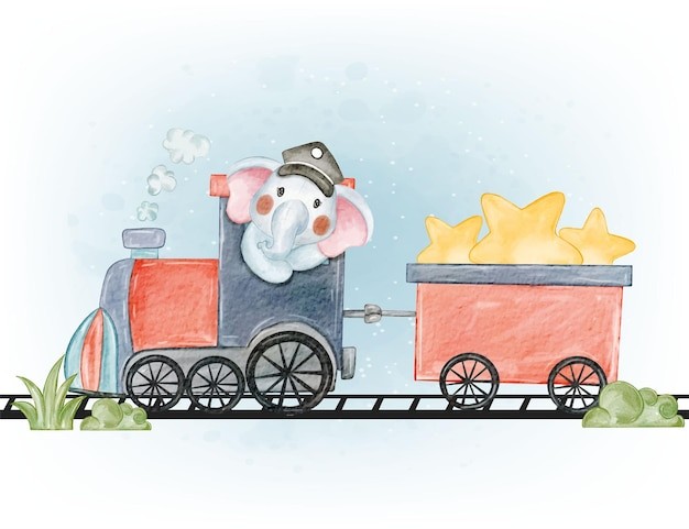 可爱水彩风格大象插画